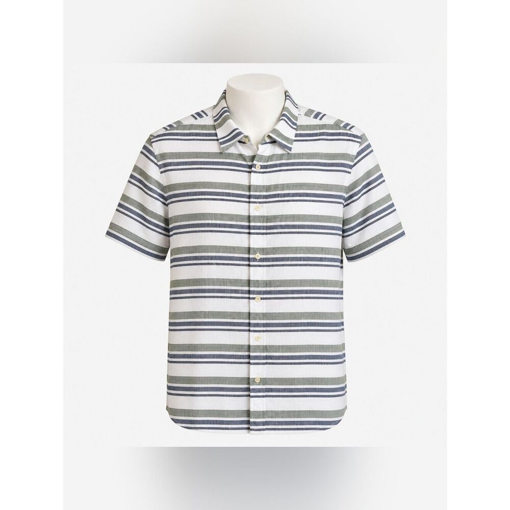 Goodfellow & Co Men's Striped Short Sleeve Shirt, White, Blue And Green